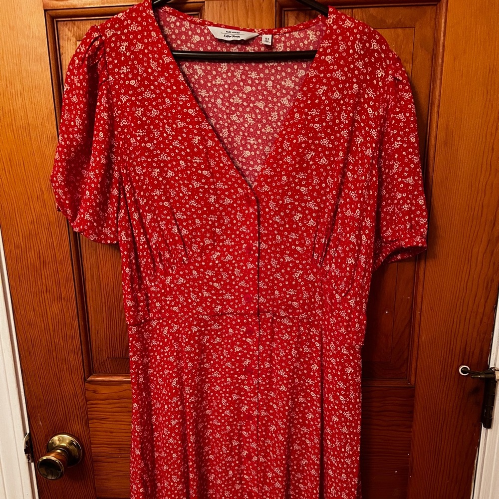 & other stories red mini button down floral dress size 10